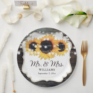 Assiettes En Carton Rustic Wood Sunflower M. et Mme Mariage