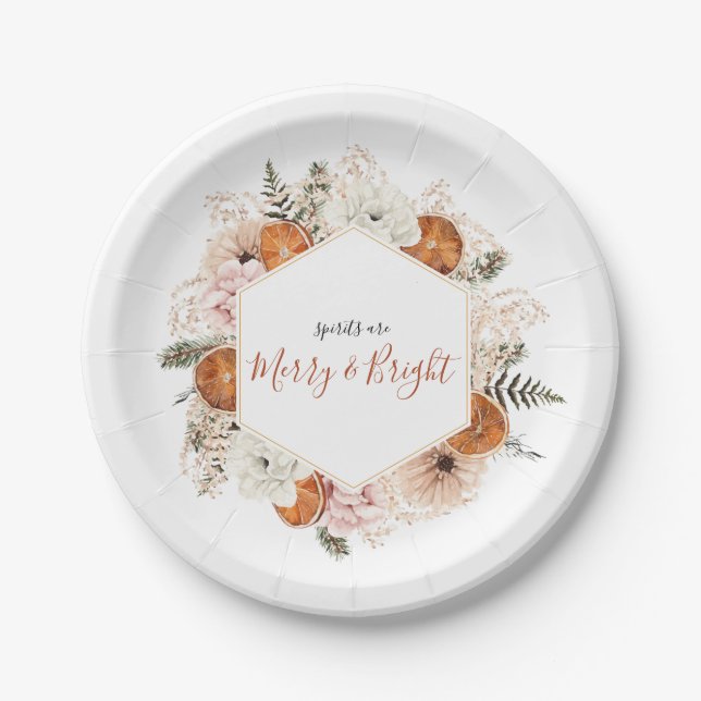 Assiettes En Carton Rustique Agrumes Floral Automne Fête d'hiver (Devant)