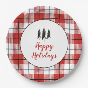 Assiettes En Carton Rustique arbre de campagne Motif rouge et blanc fl