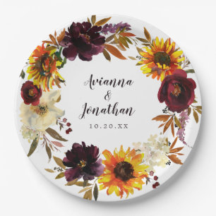 Assiettes En Carton Rustique Automne Floral Mariage Merci