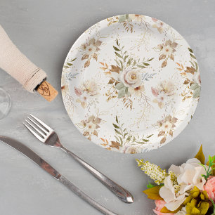 Assiettes En Carton Rustique Automne Rose Aquarelle Botanique