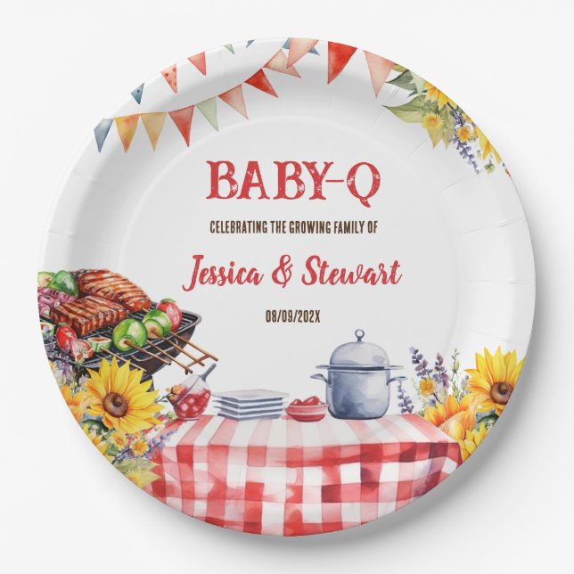 Assiettes En Carton Rustique BABY-Q Barbecue Pique-Nique Tournesol Pla (Devant)