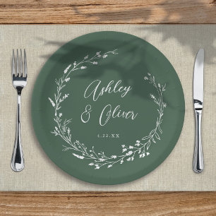 Assiettes En Carton Rustique Boho Sage Green Fleur sauvage Floral Mari