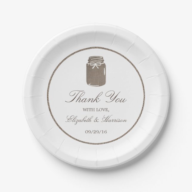 Assiettes En Carton Rustique Burlap Mason Jar Mariage (Devant)