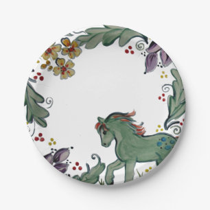 Assiettes En Carton Rustique Cheval Pony Turquoise Coloré Ferme Mignon