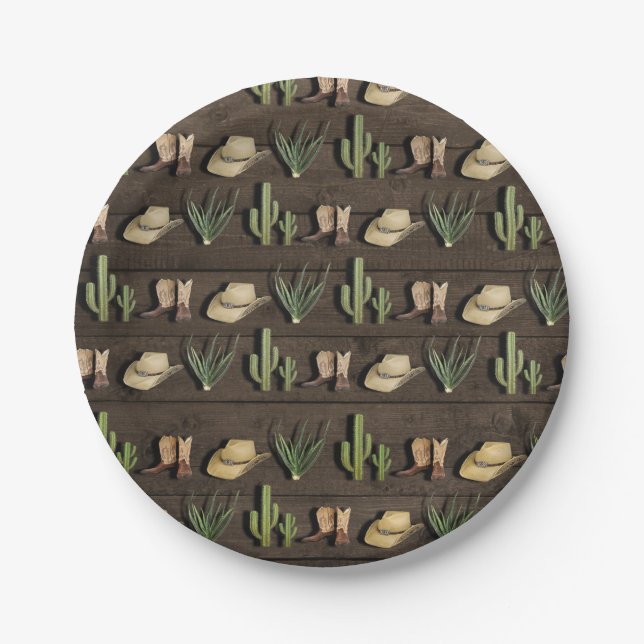 Assiettes En Carton Rustique Cowboy Western Rodeo Bois fête d'annivers (Devant)