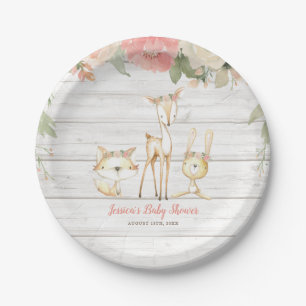 Assiettes En Carton Rustique Floral Bois Animaux Fille Baby shower