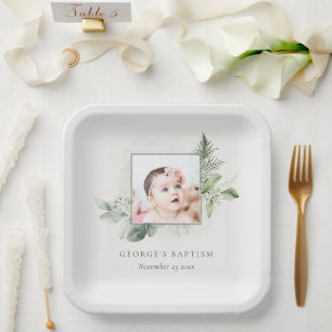 Assiettes En Carton Rustique Green Eucalyptus Fern Foliage Photo Baptê