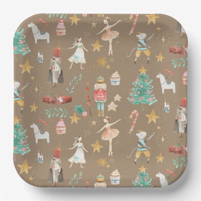 Assiettes En Carton Rustique Kraft Tout Casse-Noisette Noël (Recto)