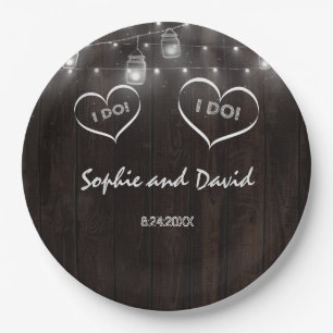 Assiettes En Carton Rustique Mason Jars Éclairage à cordes Vieux Maria