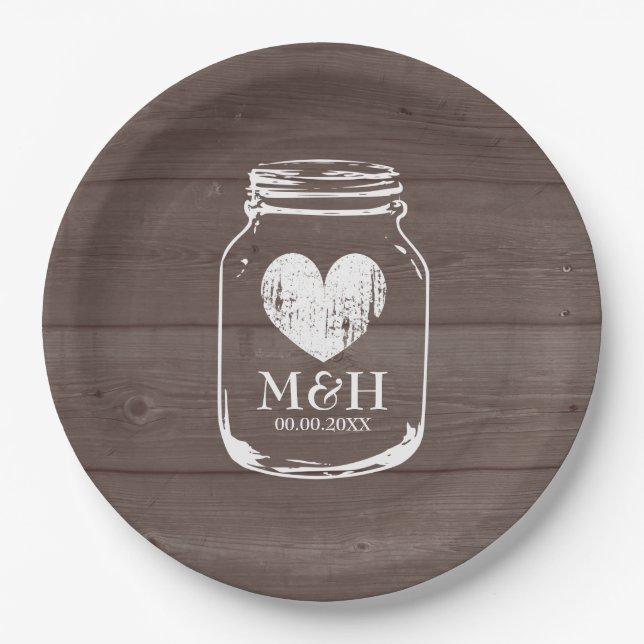 Assiettes En Carton rustique pays chic mason jarre de mariage plaques (Devant)