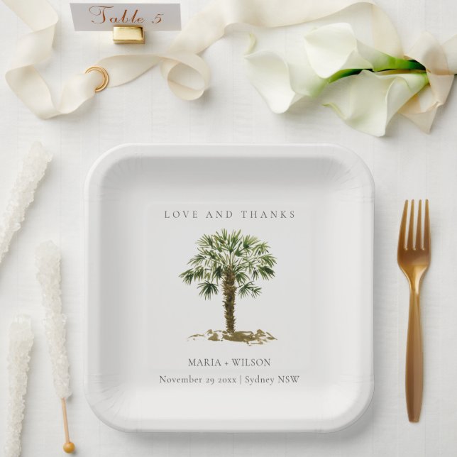 Assiettes En Carton Rustique Tropical Beach Palm Tree Mariage Merci (Mariage)