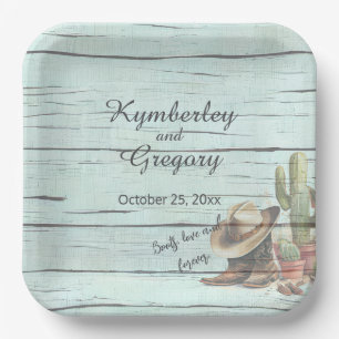 Assiettes En Carton Rustique Turquoise Pays Western Boots Casquette