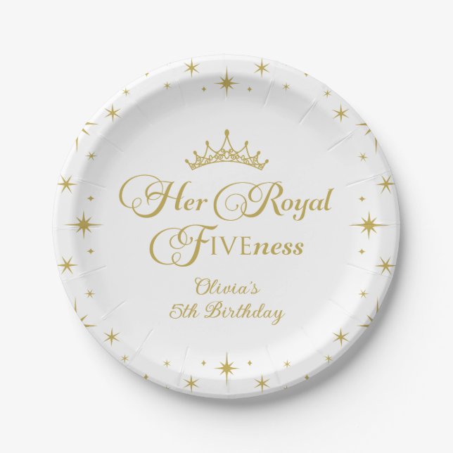 Assiettes En Carton Sa Royal Fiveness Gold Princess 5th Birthday Pape (Devant)