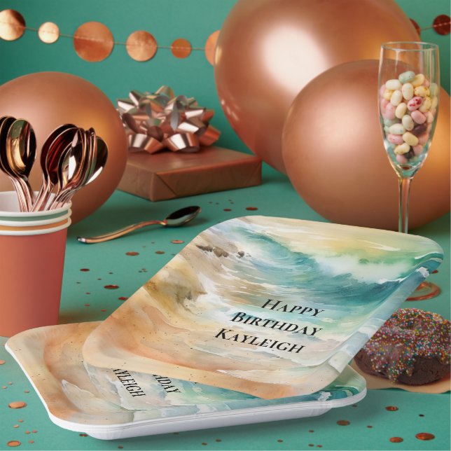 Assiettes En Carton Sable Tropical Mer Turquoise Anniversaire (Multi)