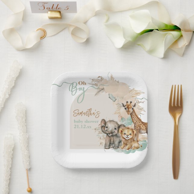 Assiettes En Carton Safari animal Boho Oh Boy Baby shower (Mariage)
