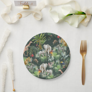 Assiettes En Carton Safari Animal Jungle Vert Baby shower tropical