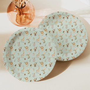 Assiettes En Carton Safari Animaux Anniversaire Plaque Papier Vert Jun
