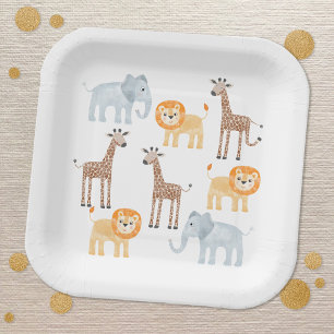 Assiettes En Carton Safari Animaux Aquarelle Motif