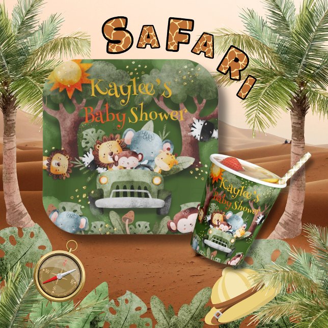 Assiettes En Carton Safari Animaux Baby shower personnalisé (Créateur téléchargé)