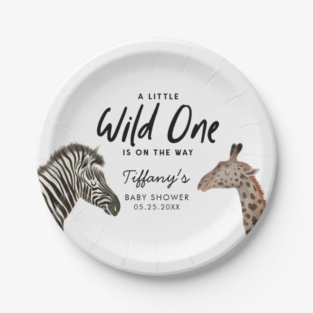 Assiettes En Carton Safari Animaux Baby shower Sexe Neutre (Devant)