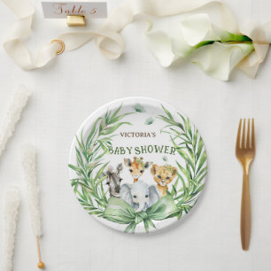 Assiettes En Carton Safari Animaux mignons Baby shower de cou