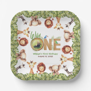 Assiettes En Carton Safari Animaux Wild One Photo First Birthday Wood