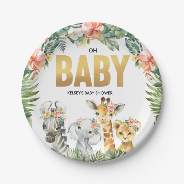Assiettes En Carton Safari Baby shower Oh Baby Jungle Party Plaques (Devant)