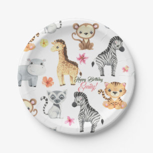 Assiettes En Carton Safari de la jungle tropicale premier anniversaire