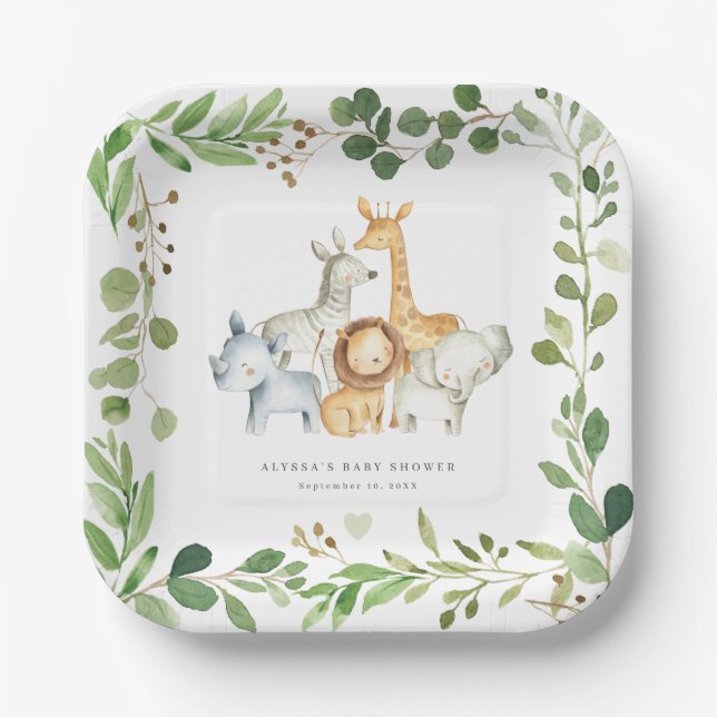 Assiettes En Carton Safari Jungle Animals Baby Shower Paper Plates (Recto)
