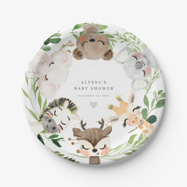 Assiettes En Carton Safari Jungle Animals Baby Shower Paper Plates (Devant)