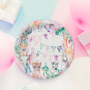 Assiettes En Carton Safari Jungle Cute Animaux Fille Anniversaire