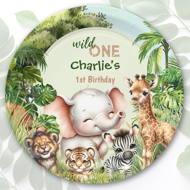 Assiettes En Carton Safari Jungle Cute Animaux Sauvages Un 1er Anniver (Safari Jungle Cute Animals Wild One 1st Birthday Paper Plates)