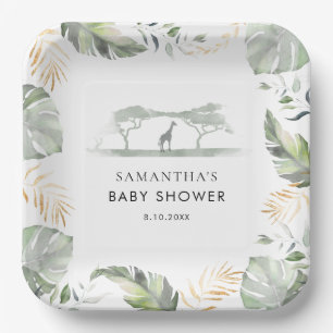 Assiettes En Carton Safari Palm Feuille Baby shower de girafe