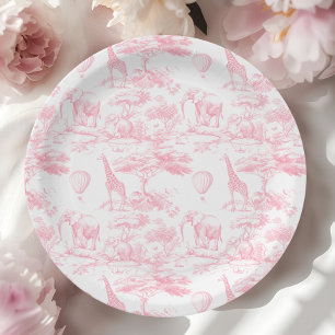 Assiettes En Carton Safari rose Animaux Toile de Jouy Baby shower