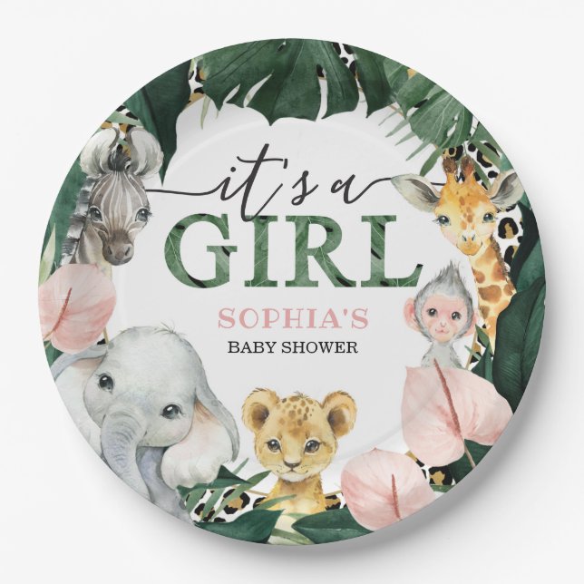 Assiettes En Carton Safari sauvage C'est une fille Baby shower Plaques (Devant)