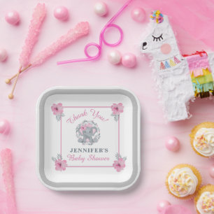 Assiettes En Carton Safari sauvage Elephant rose Baby shower floral
