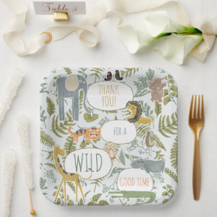 Assiettes En Carton Safari sauvage Jungle Animaux Baby shower botaniqu