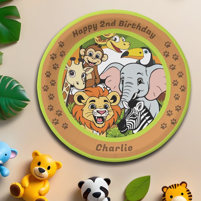 Assiettes En Carton Safari Tropical Jungle Animaux mignonette fête du  (Créateur téléchargé)
