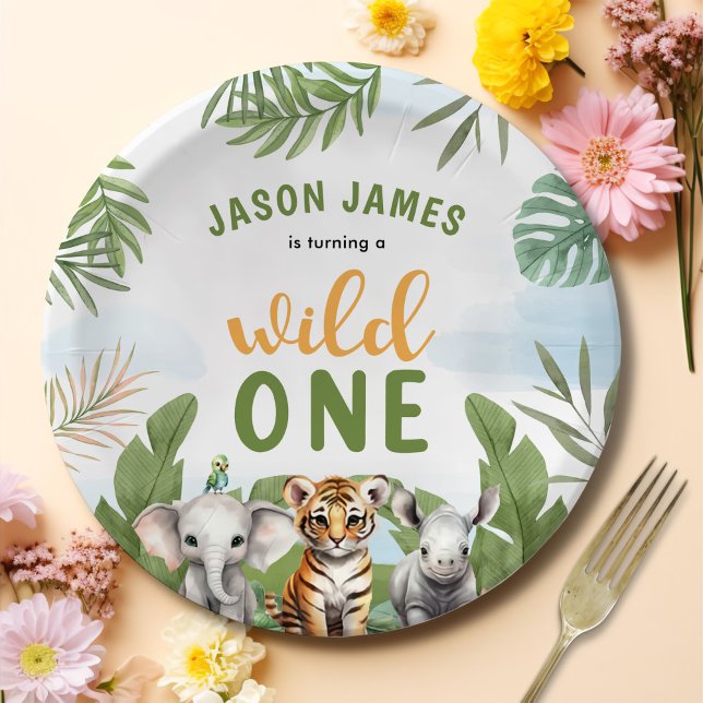 Assiettes En Carton Safari Wild One 1st Boy Birthday (Créateur téléchargé)