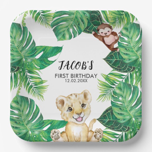 Assiettes En Carton Safari Wild One Jungle Animal 1st Birthday (Recto)