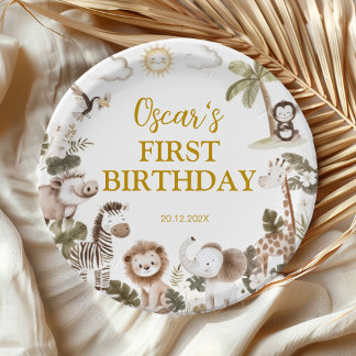Assiettes En Carton Safari Wild One Jungle Animals Birthday Party