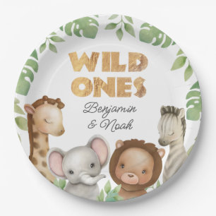 Assiettes En Carton Safari Wild Ones Twins 1er anniversaire