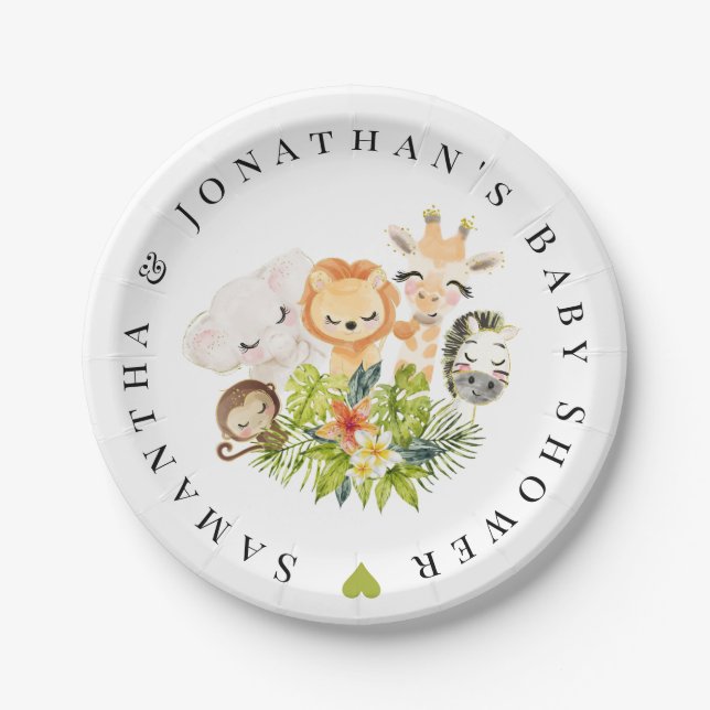Assiettes En Carton Safari Wild Zoo Baby Animaux Baby shower (Devant)