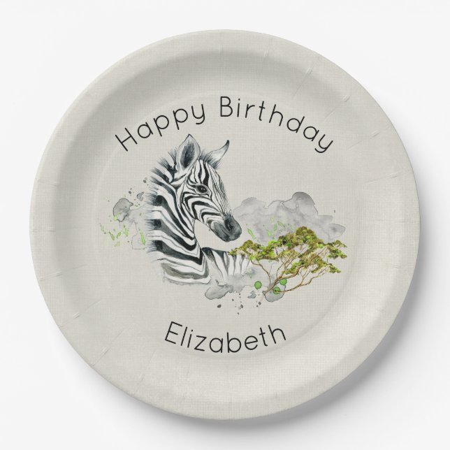 Assiettes En Carton Safari Zebra Wild Exotic Animal Joyeux Anniversair (Devant)