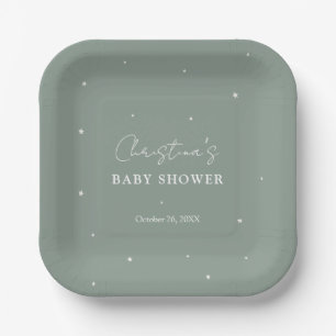 Assiettes En Carton Sage d'automne moderne Baby shower vert genre neut