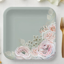 Assiettes En Carton Sage Delicate aquarelle rose palepink fleur Annive