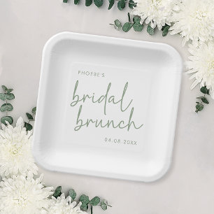 Assiettes En Carton Sage et blanc minimaliste Script Bridal Brunch