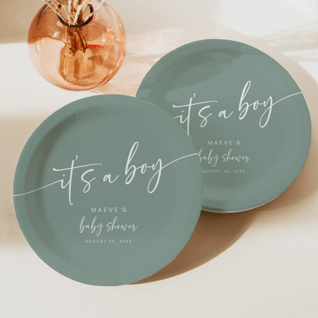 Assiettes En Carton Sage Green Baby shower papier Plaque moderne garço (Créateur téléchargé)