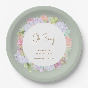 Assiettes En Carton Sage Green Boho Cactus Désert Oh Baby shower